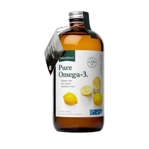 A bottle of omega 3 in liquid form